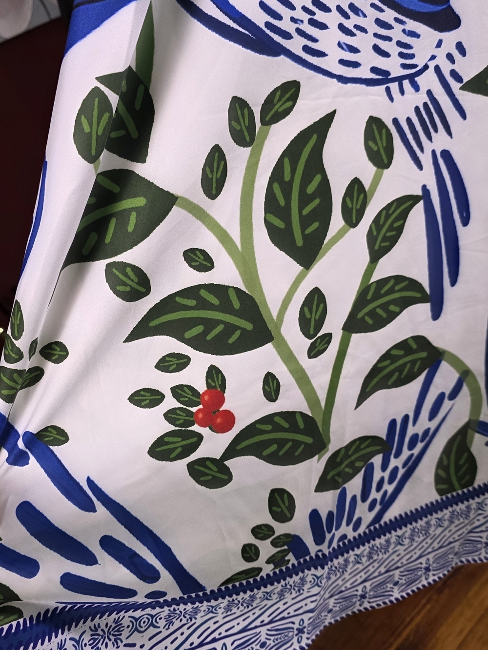 Vintage Blue White Green Parrot Print Maxi Skirt - Picture 3 of 6